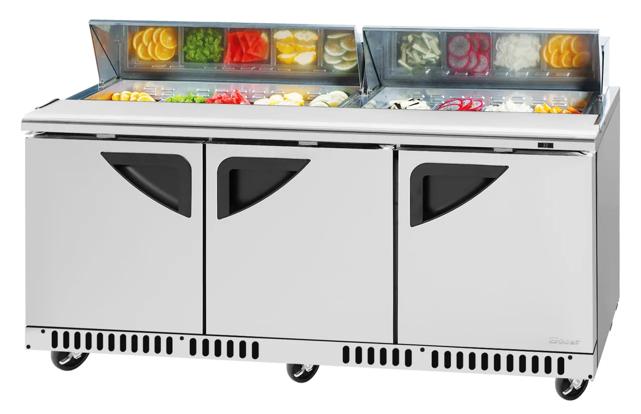 Turbo Air TST-72SD-FB-N 72" 3-Door Sandwich and Salad Prep Table, 18 Pans, Stainless Steel
