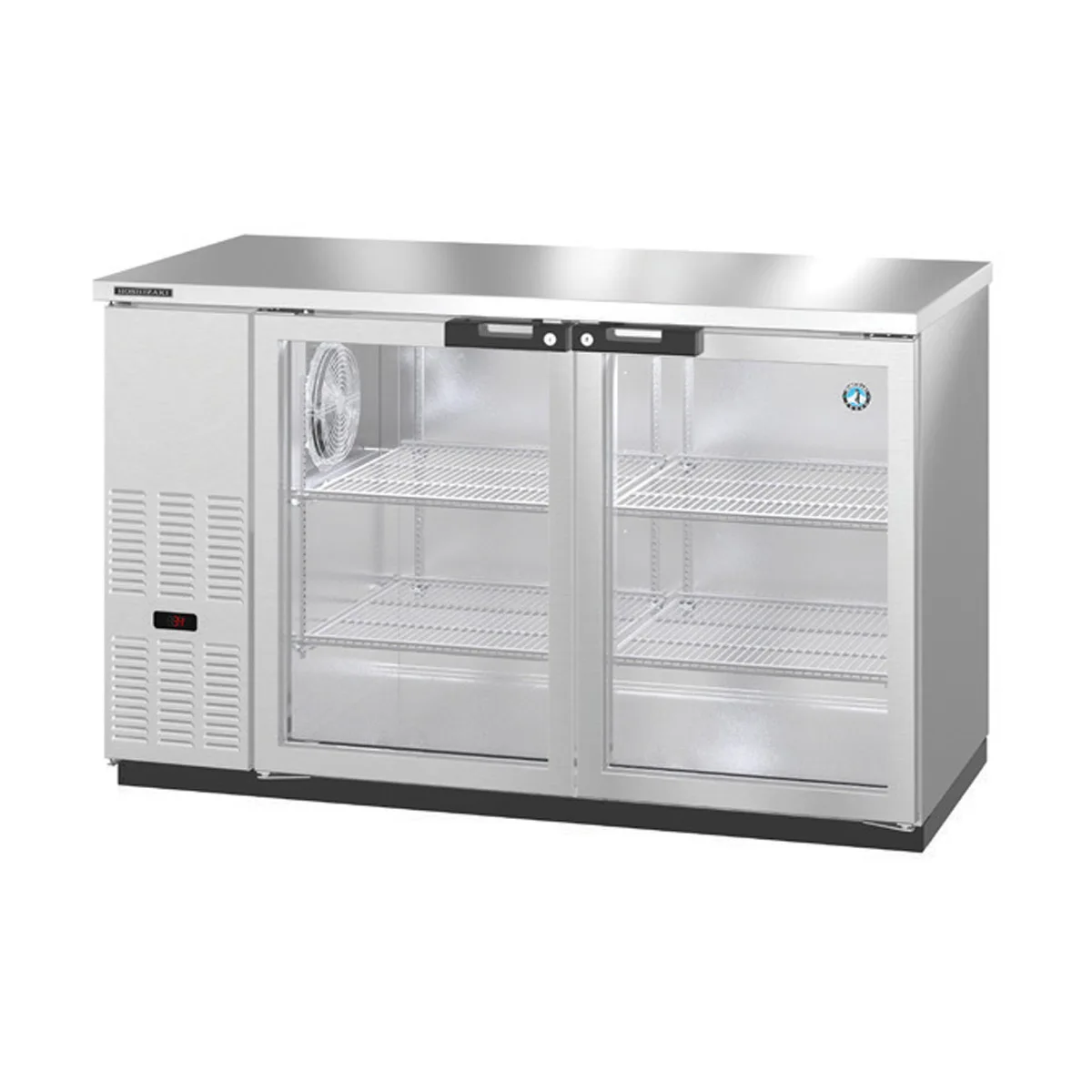 Hoshizaki BB59-G-S 59" Two Section Silver 2 Swinging Glass Door Back Bar Cooler, 18.45 cu. ft.