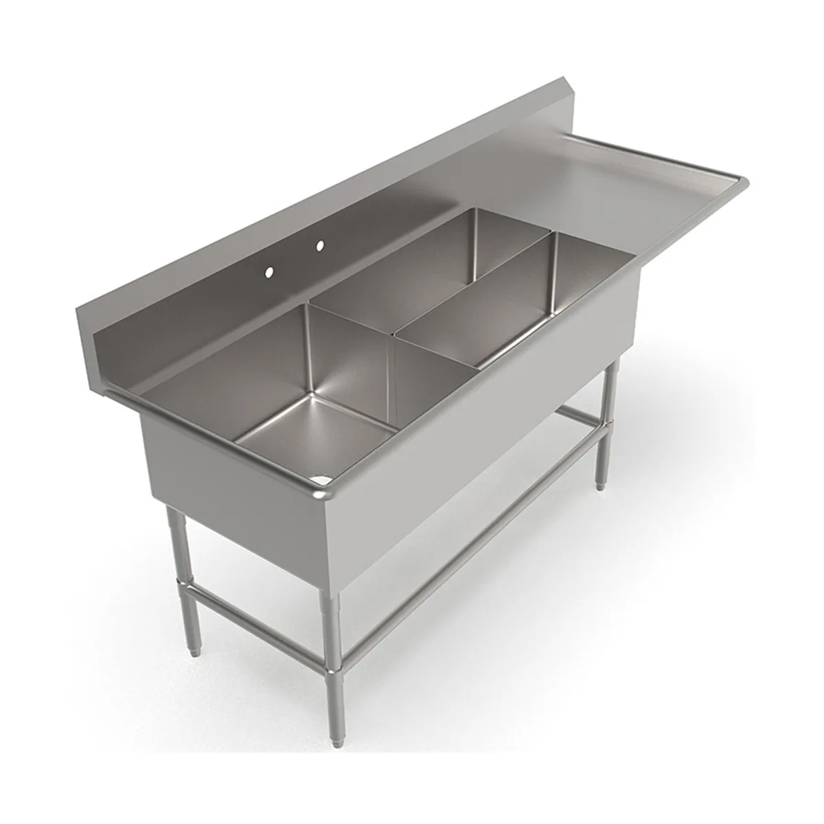 John Boos 3PBPS32244-1D30R 90" Three Compartment Sink, 24"W x 24"L Bowl With Right-Hand Drainboard