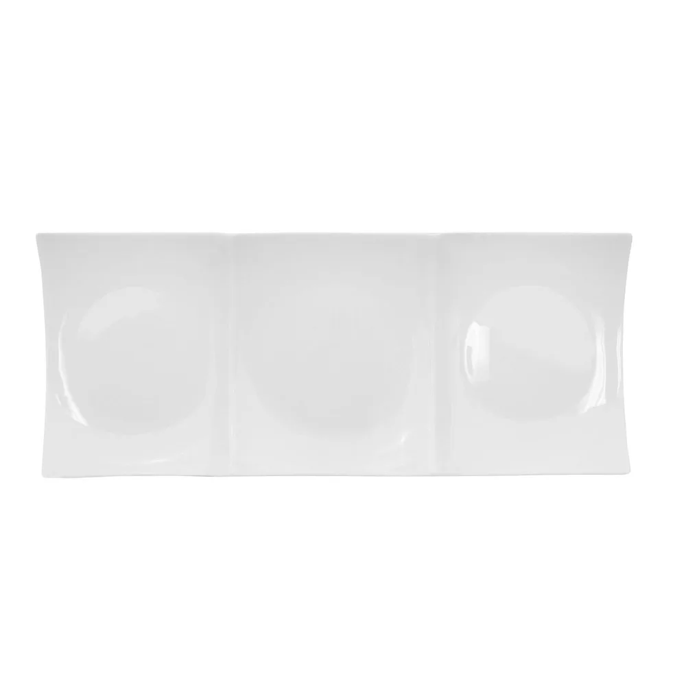 CAC China F-P3 Divided Platter, 11-1/2"L x 5-1/2"W x 1"H, 3 Compartment Porcelain White - Dozen