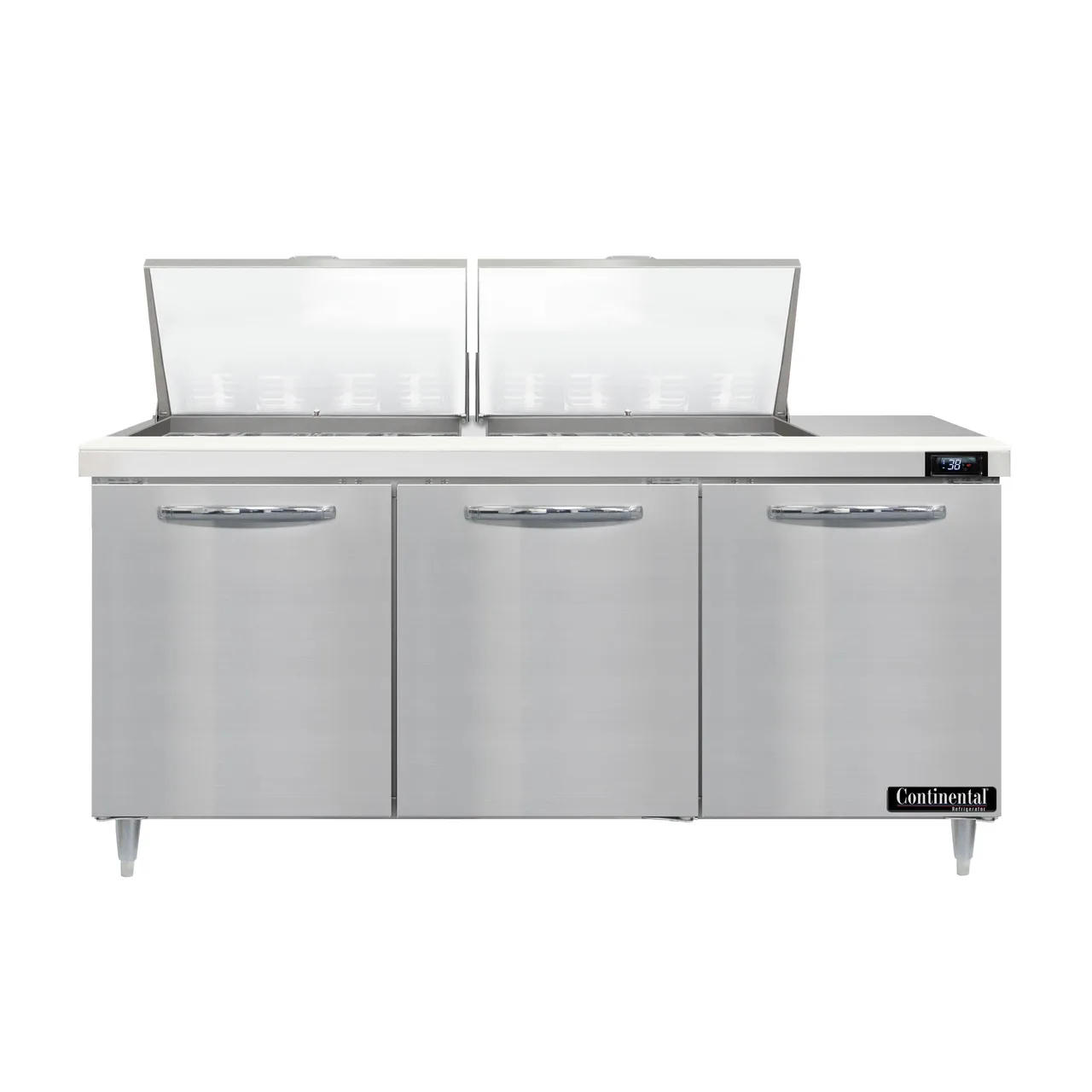 Continental Refrigerator D72N24M 72" Mega Top Sandwich Prep Table w/ 3 Doors, 24 pans