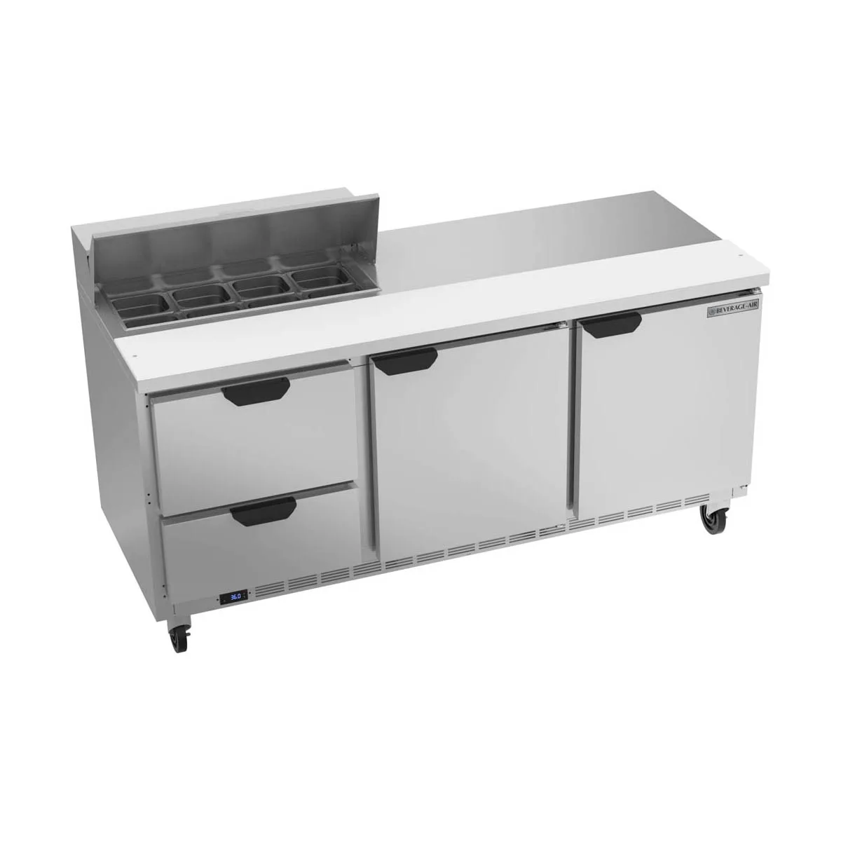 Beverage Air SPED72HC-08-2 72" Three Section Sandwich/Salad Prep Table w/ 2 Drawers & 2 Doors, 8 Pans