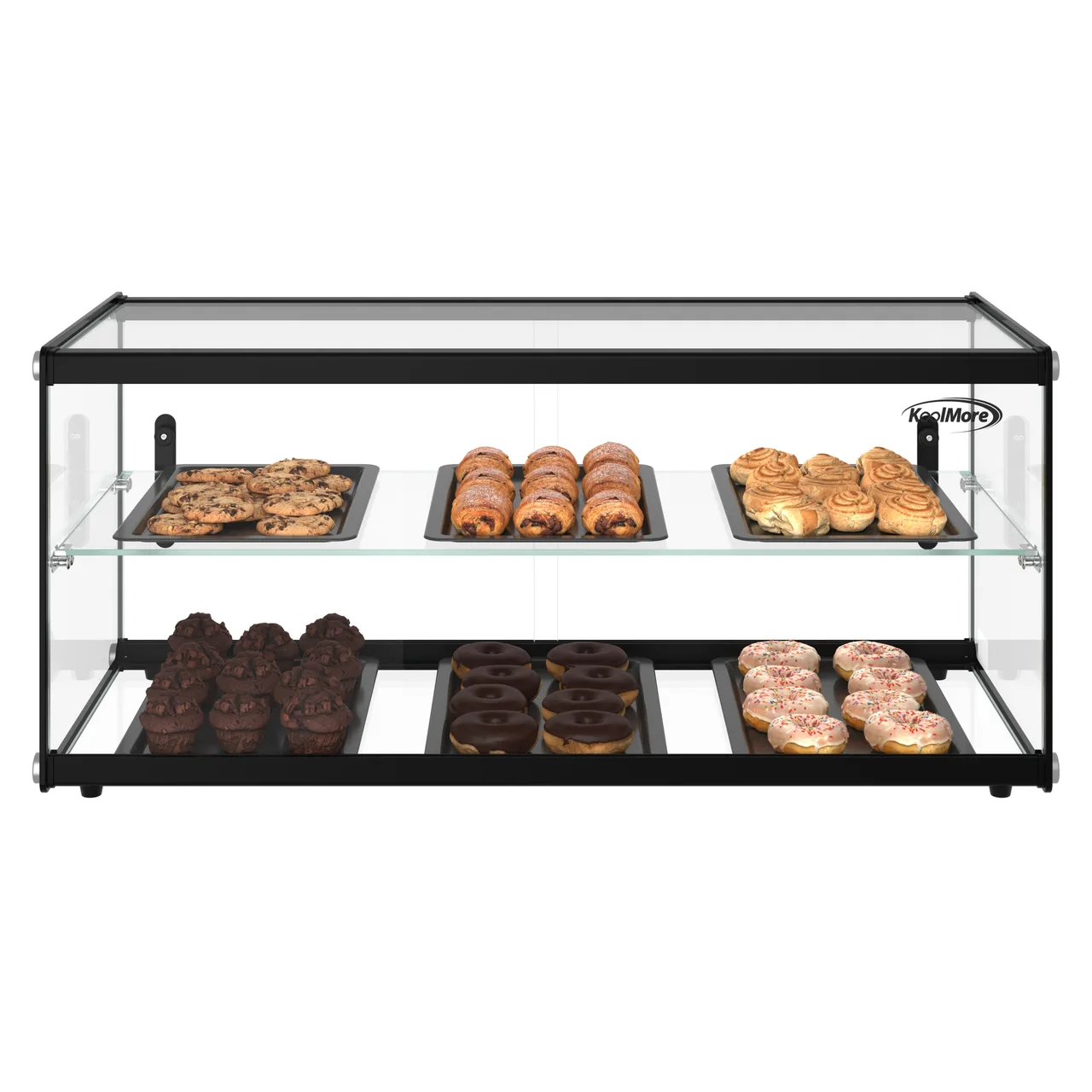 Koolmore KM-DC-3CSBK 33" 2-Tier Pastry Display Case with Shelf and Sliding Door, 3.2 cu. ft. Capacity