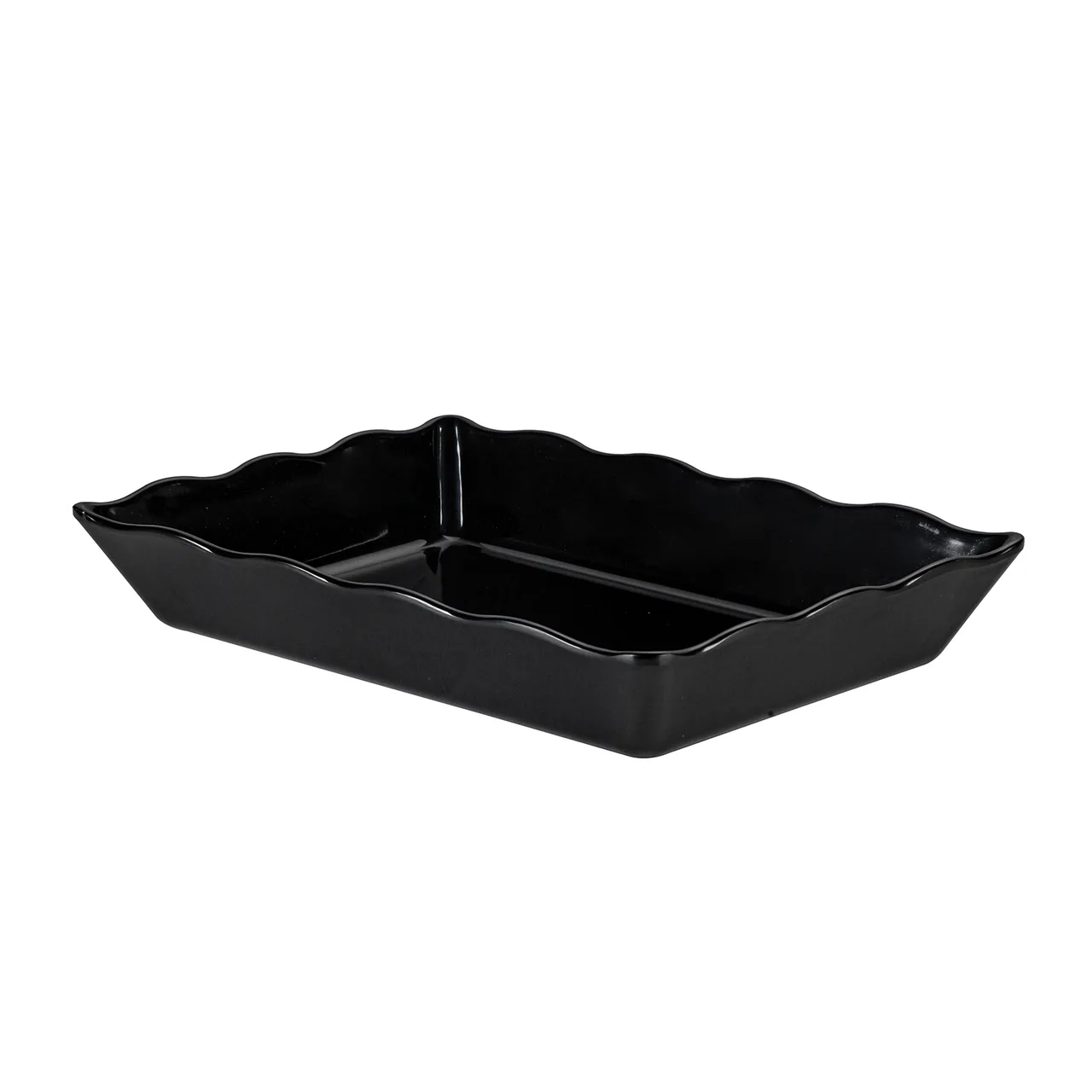 CAC China MLSC-RT341-K Black China Platter, 13-3/4" W x 9-1/2" D x 2-1/2" H, Scallop Edge - Dozen