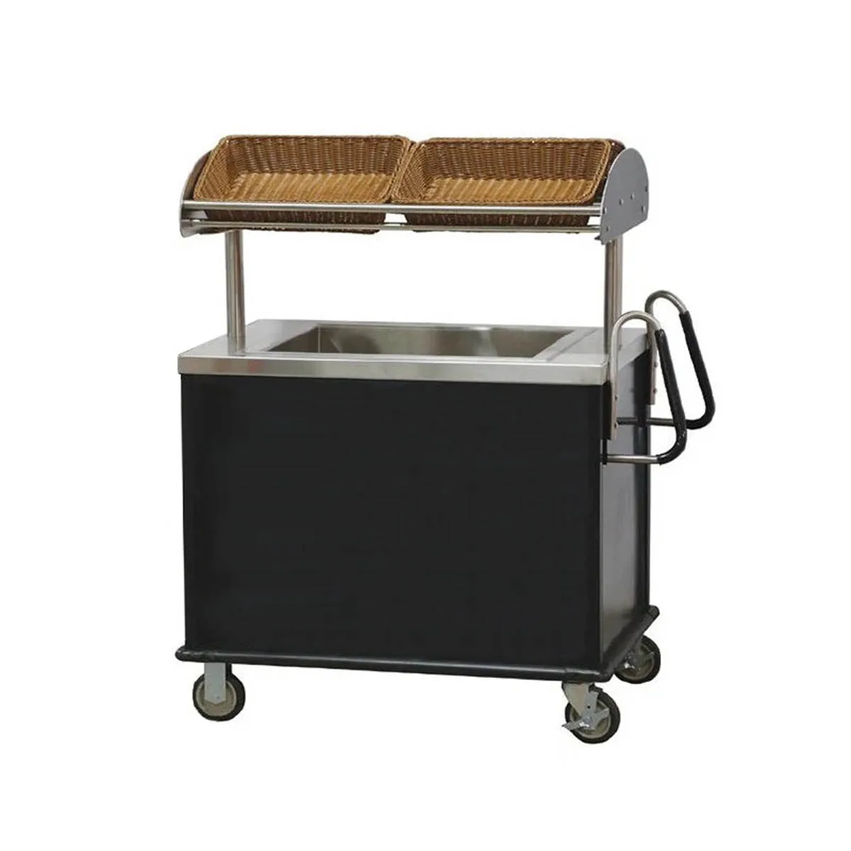 Lakeside 667 Stainless Steel Breakfast Cart with Overhead Shelf & Insulated Ice Bin