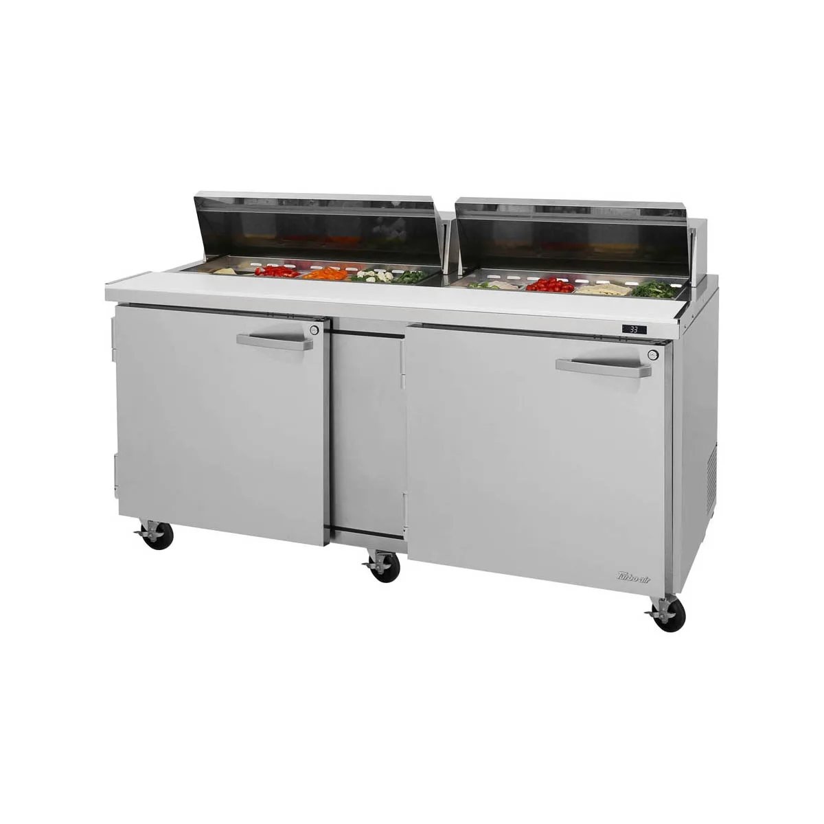 Turbo Air PST-72-N(-AL) 72" Two Section Sandwich / Salad Prep Table w/ 2 Doors, 18 Pans