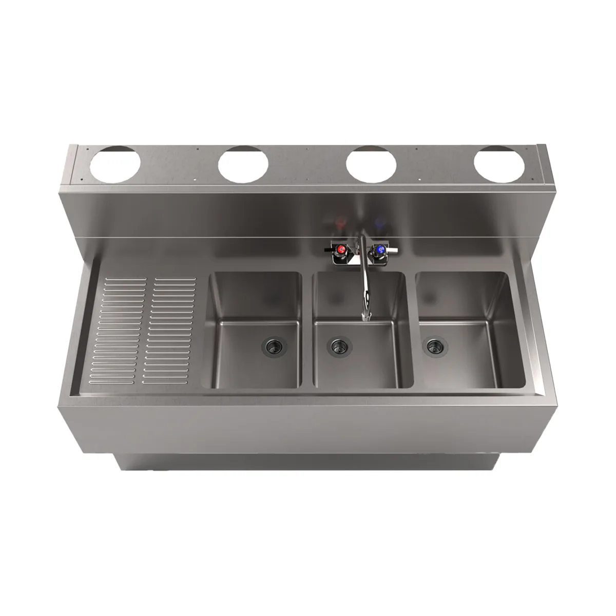 BK Resources UBDW-18-348LS Underbar Sink Units, 3 Compartment with Left Drainboard
