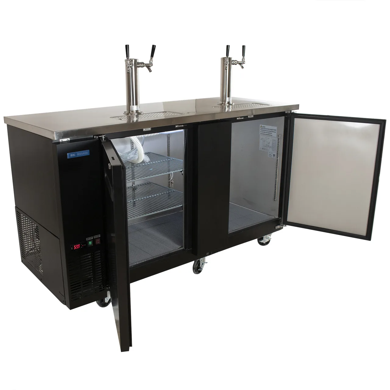 BK Resources DBC-22-70 Kegerator, 70" Black, Dual 2-Head Tap, 2-Keg, Eco Refrigerant, 33-41°F Range