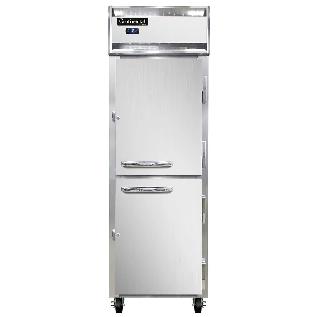 Continental Refrigerator 1FSNHD 26" 1-Section Reach-In Freezer, 2 Half Solid Doors, 16 cu. ft., Stainless Steel Front, Aluminum Interior