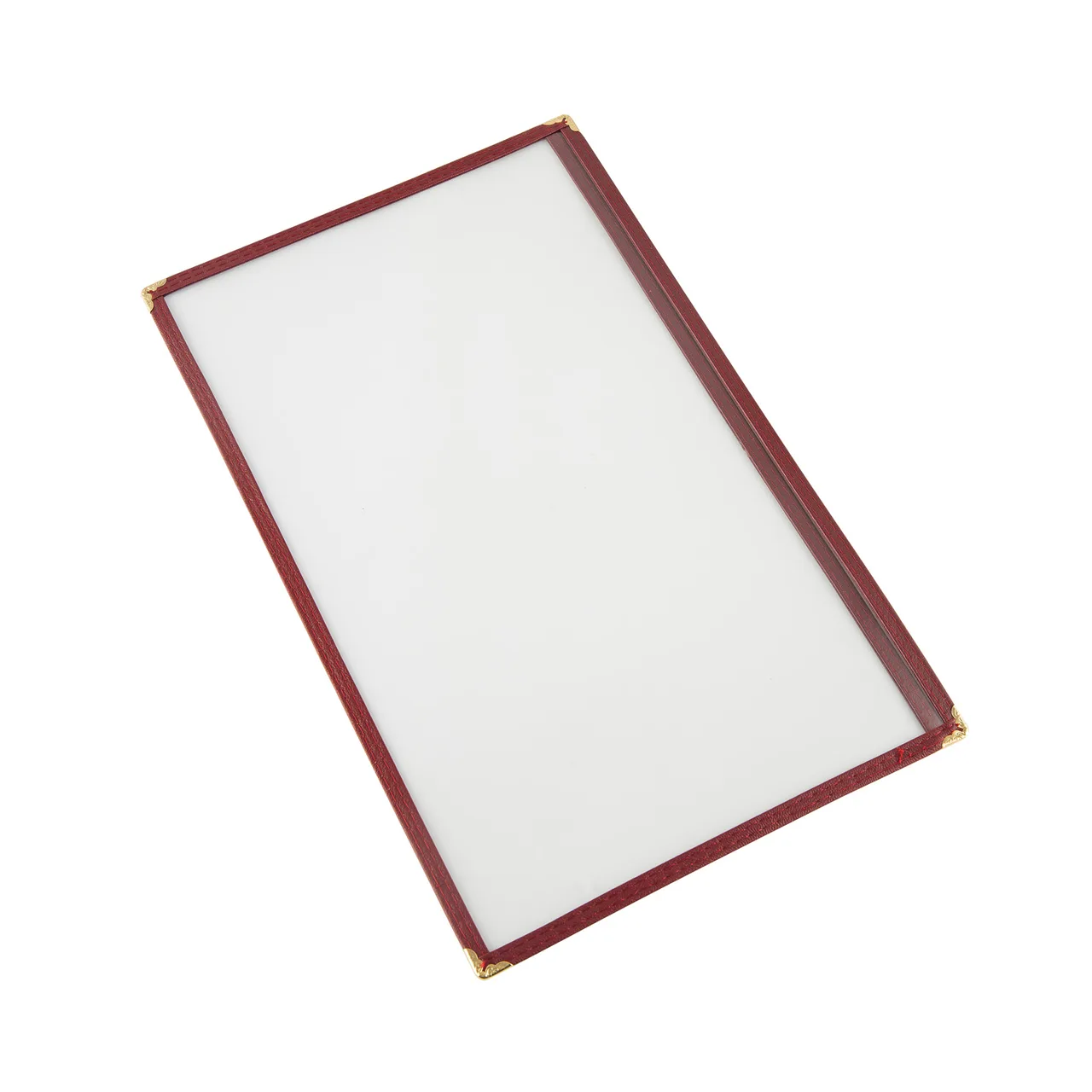 CAC China MCP1-914BY Menu Cover - 8½" x 14" Vinyl Booklet, Brass Corners, Clear View, Legal Insert