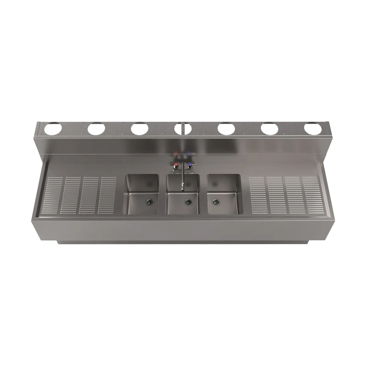BK Resources UBDW-21-384TS Underbar Sink Units, 3 Compartment with 2 Drainboards