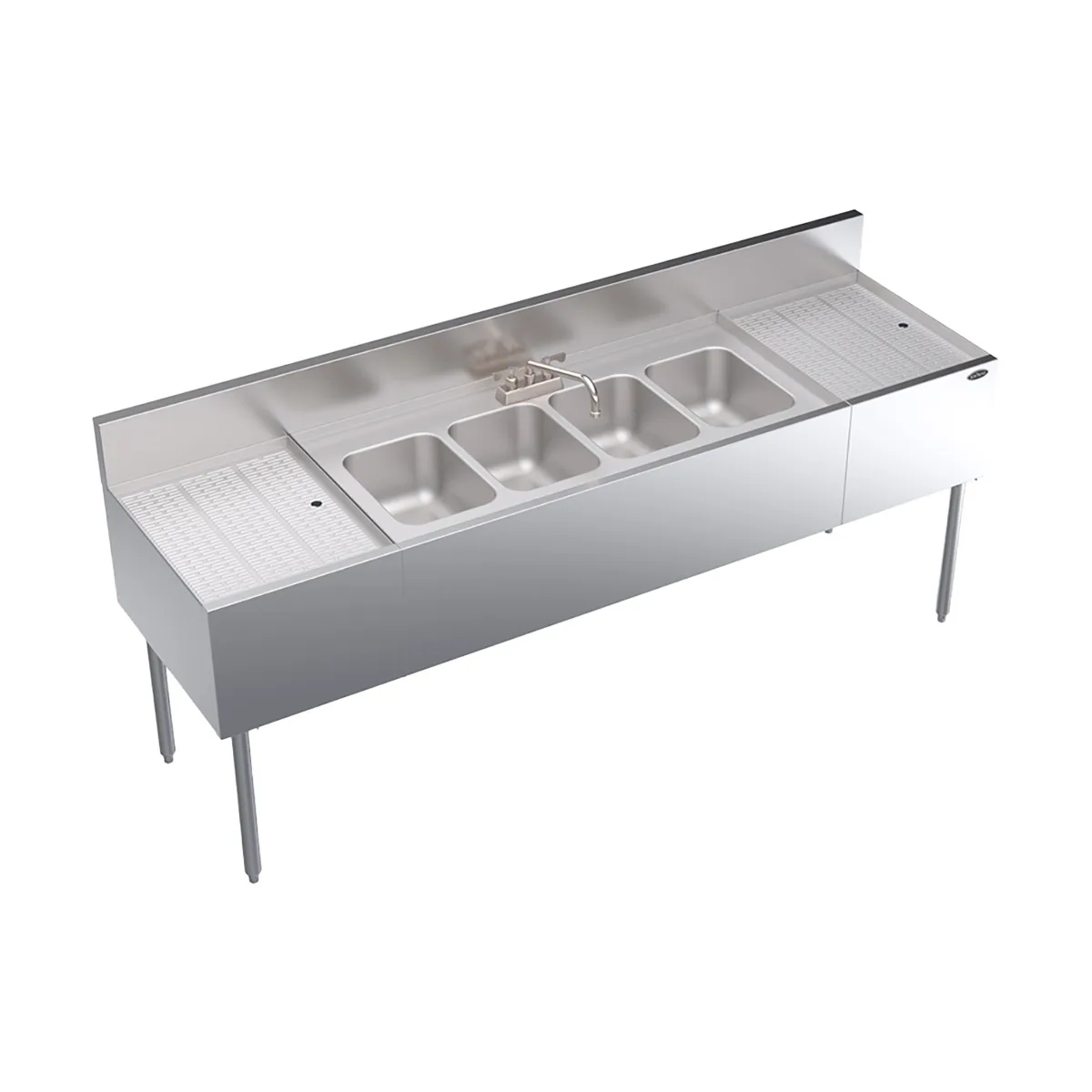 Krowne KR24-74C 84" Underbar Sink Units, 4 Compartment with 2 Drainboards
