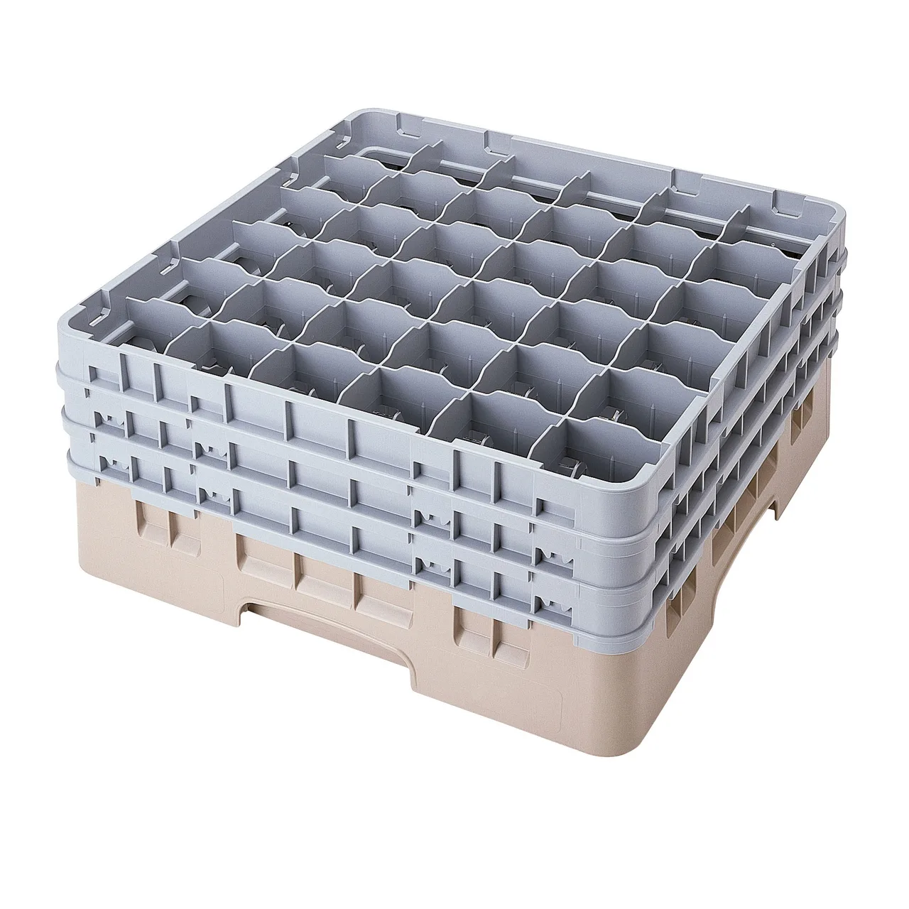 Cambro 36S738184 Camrack Glass Rack, Full Size, Beige, 19-3/4 x 19-3/4, 36 Compartments, 2-7/8 Max Dia, 7-3/4 Max Height