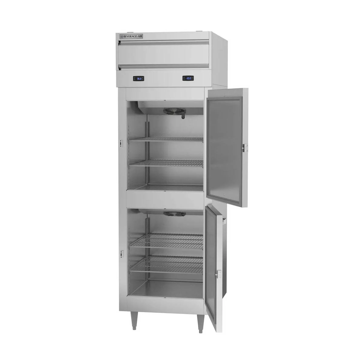 Beverage Air PRF12-12HC-1HS 26" 1-Section Reach-In Refrigerator Freezer Combo w/ 2 Half Solid Doors