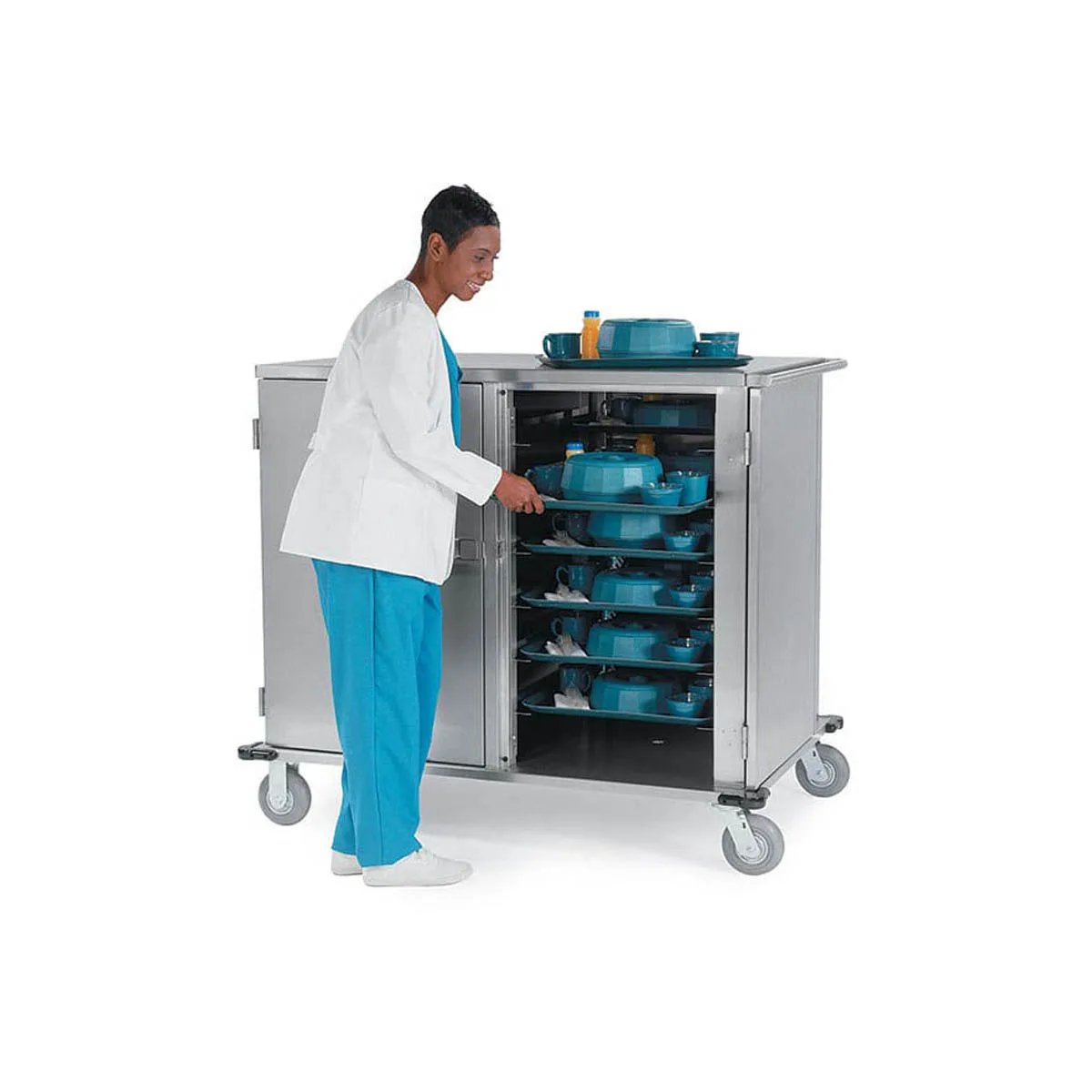 Lakeside 5624 Low Profile 24 Tray Elite Series Enclosed Meal Delivery Cart w/ 2 Compartments 