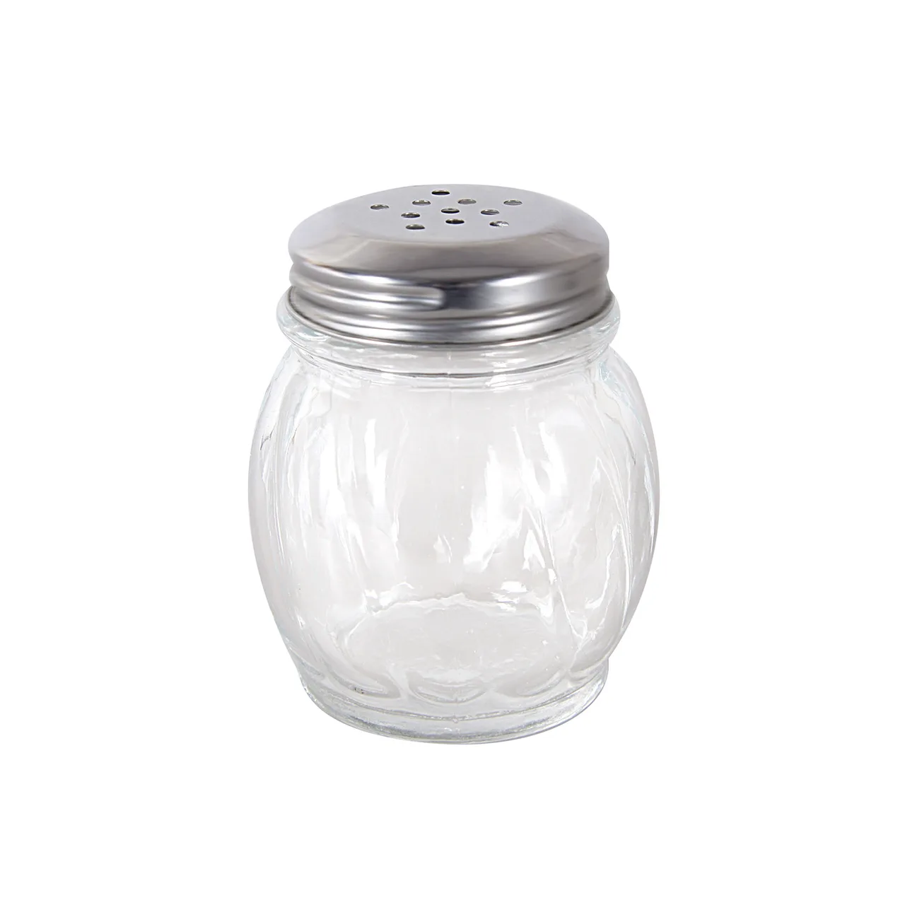 CAC China G5CS-6P Cheese Spice Shaker, 6‑9 oz Lead‑Free Glass Jar, Metal Perforated Lid, No Handle - 1 Dozen