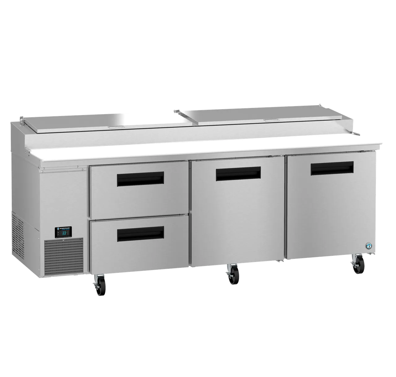 Hoshizaki PR93B-D2 93" 3-Section Refrigerated Pizza Prep Table w/ 2 Doors & 2 Drawers