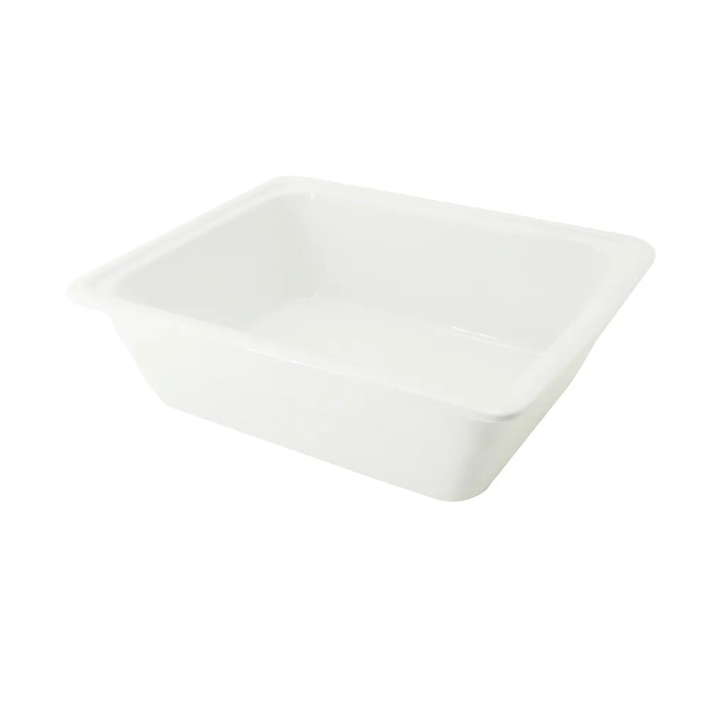 CACChina BF-102D GN Food Pan – 12-3/4"L x 10-3/8"W x 4"H, 1/2 Size, Porcelain, Super White, Oven Safe