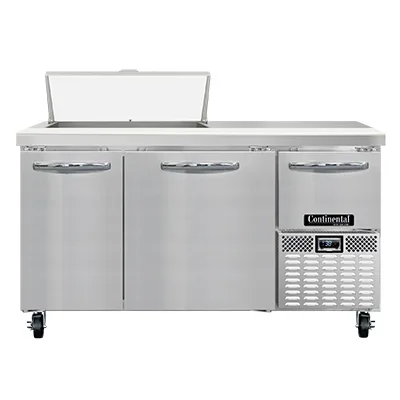 Continental Refrigerator RA60N8 60" 3-Door Sandwich and Salad Prep Table, 8 Pans, Stainless Steel
