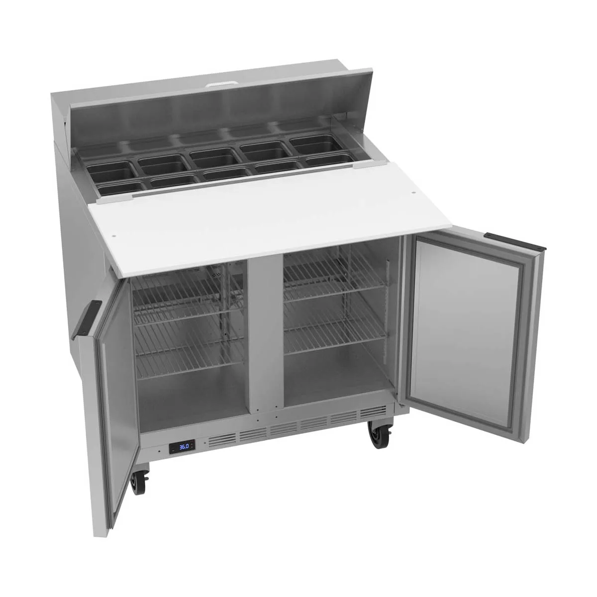 Beverage Air SPE36HC-10C 36" Two Section Sandwich/Salad Prep Table w/ 2 Doors, 10 pans, 10 cu. ft.