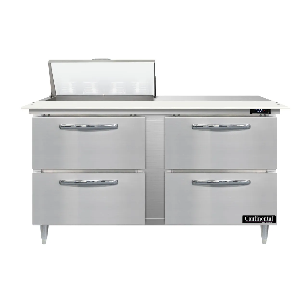 Continental Refrigerator D60N8C-D 60" Two Section Sandwich / Salad Prep Table w/ 4 Drawers, 8 Pans