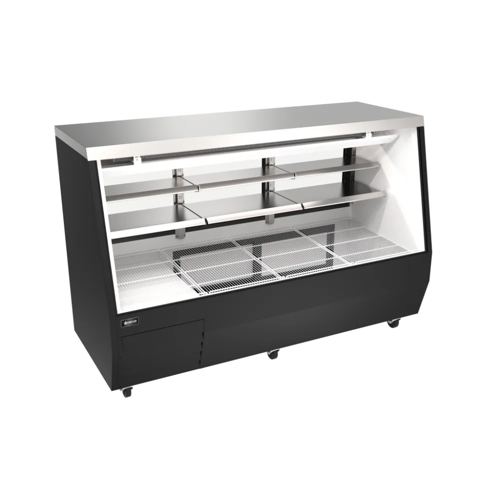 Omcan USA 50108 84" Deli Display Case, 35.9 cu ft / 14.5 cu ft, Black Aluminum, LED, Compressor