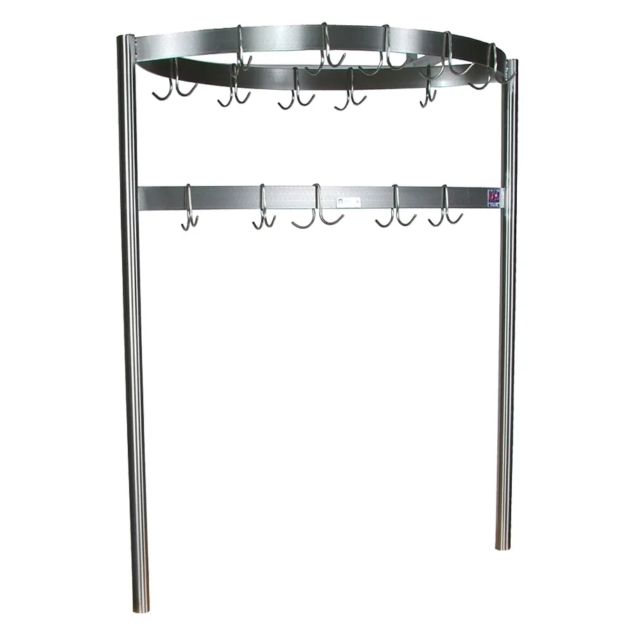 John Boos PRB01 43" Stainless Steel Triple Bar Table Mounted Pot Rack with 12 Double Prong Hooks