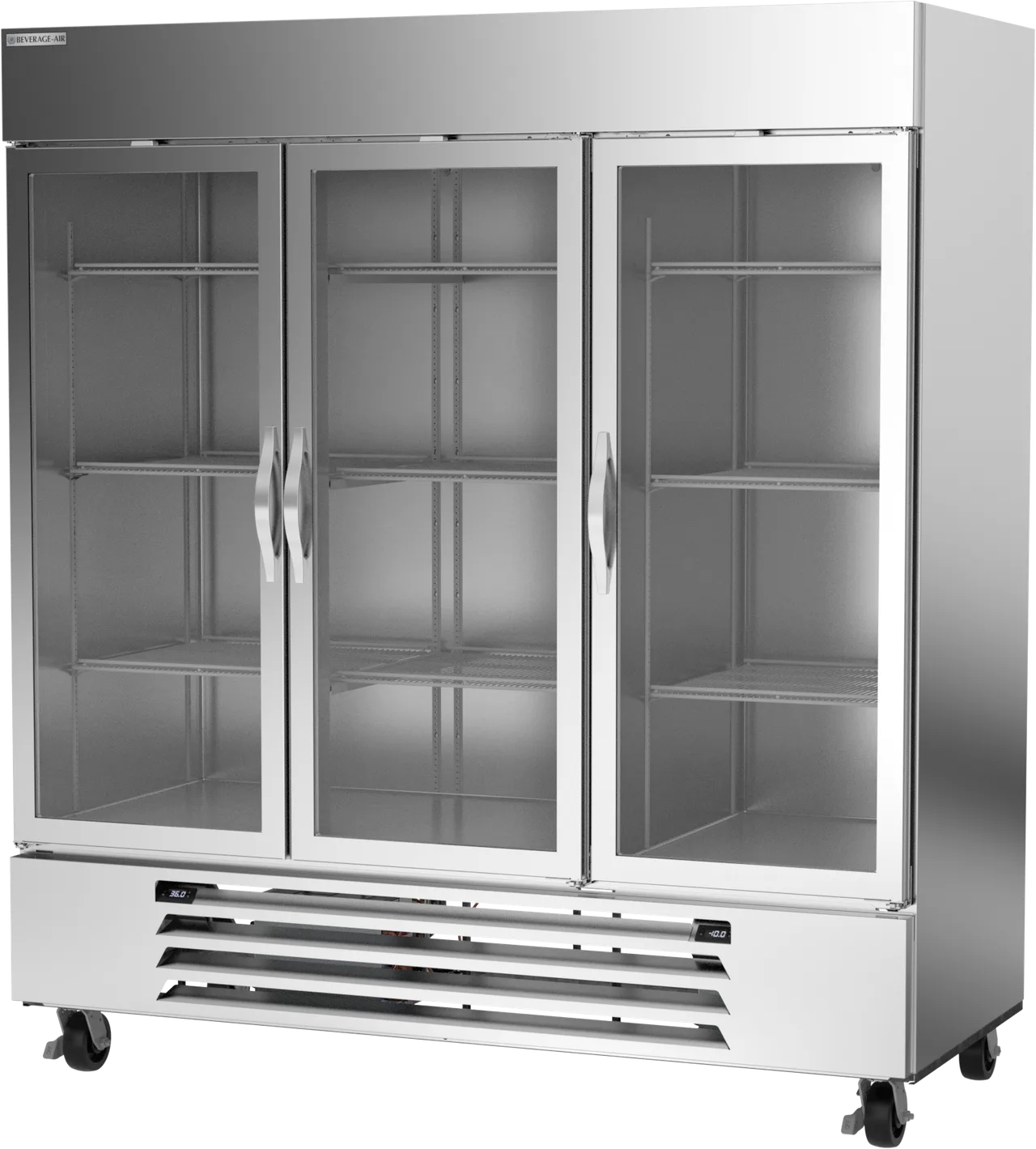 Beverage Air HBRF72HC-1-C-G 75" 3-Section Reach-In Refrigerator Freezer Combo w/ 3 Glass Doors