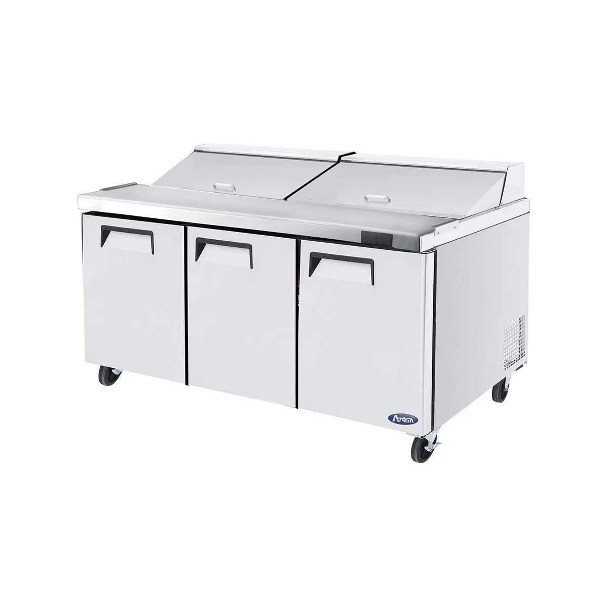 Atosa USA MSF8304GR 72" Three Section Sandwich / Salad Prep Table w/ 3 Doors, 18 Pans