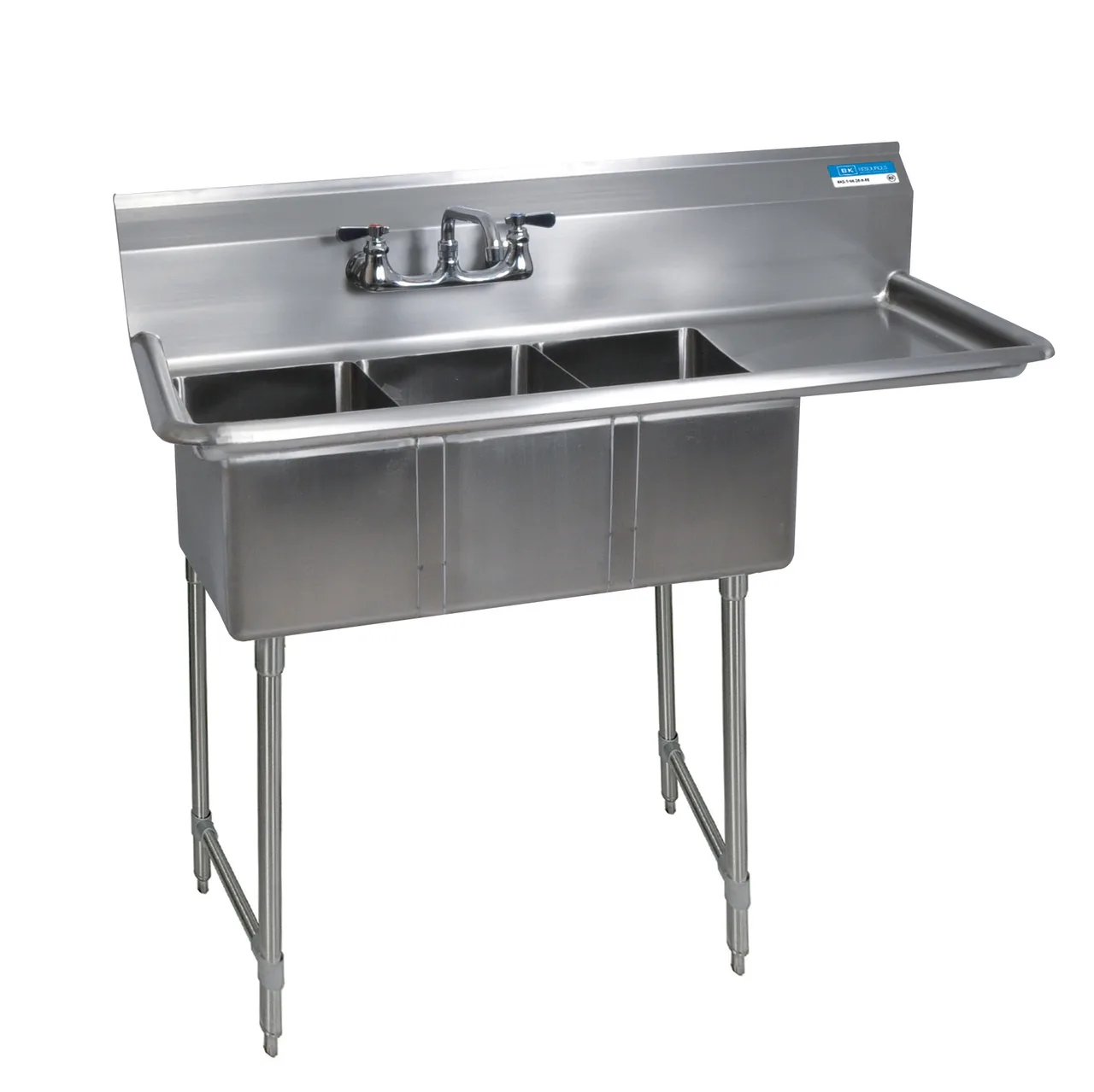 BK Resources BKS-3-1014-10-15RS Three Compartment Sink, 47-1/2"W X 19-13/16"D X 39-3/4"H