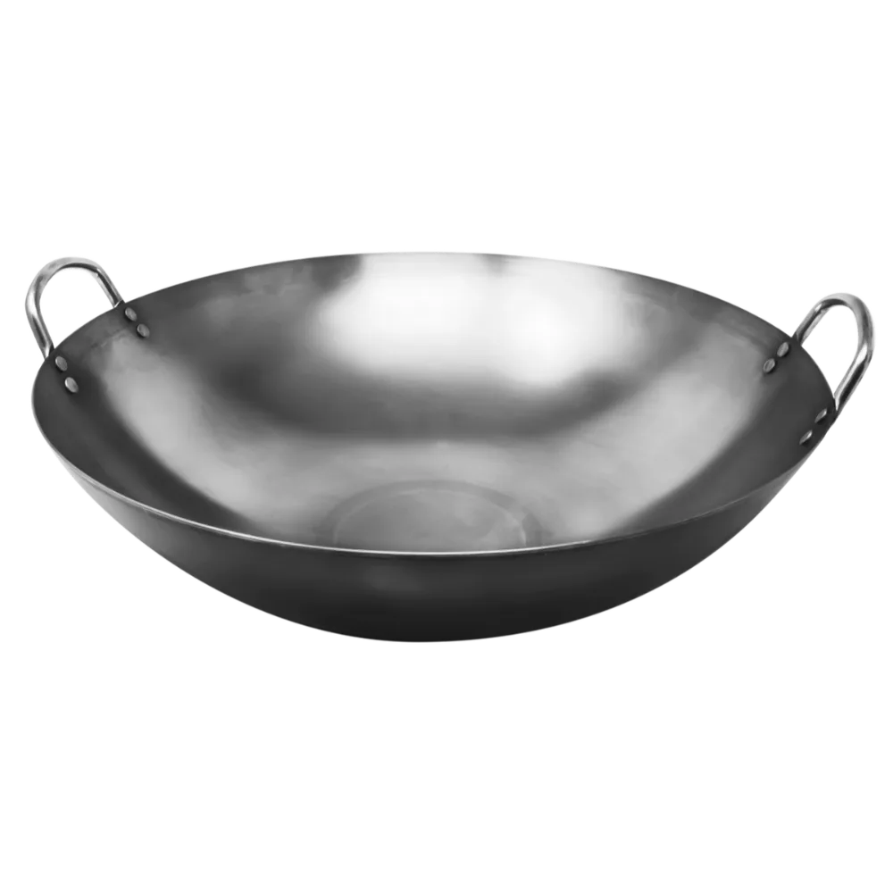 Omcan USA 47867 Mandarin Wok, 14" Iron, Double Ear 2‑Handle – Restaurant Stir‑Fry Pan