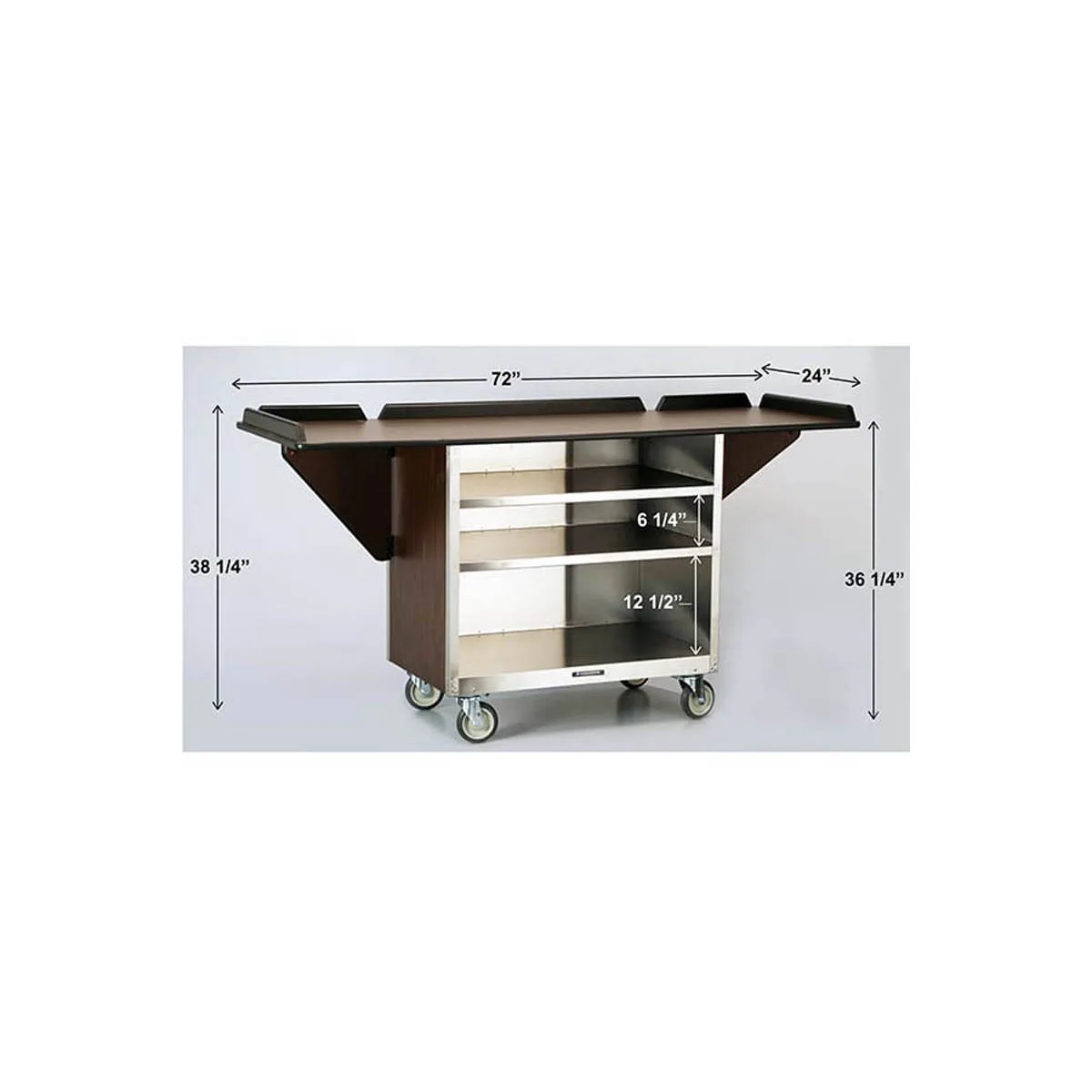 Lakeside 675 Stainless Steel Drop-Leaf Beverage Service Cart w/ 3 Shelves - 24" x 44 5/16" x 38 5/16"