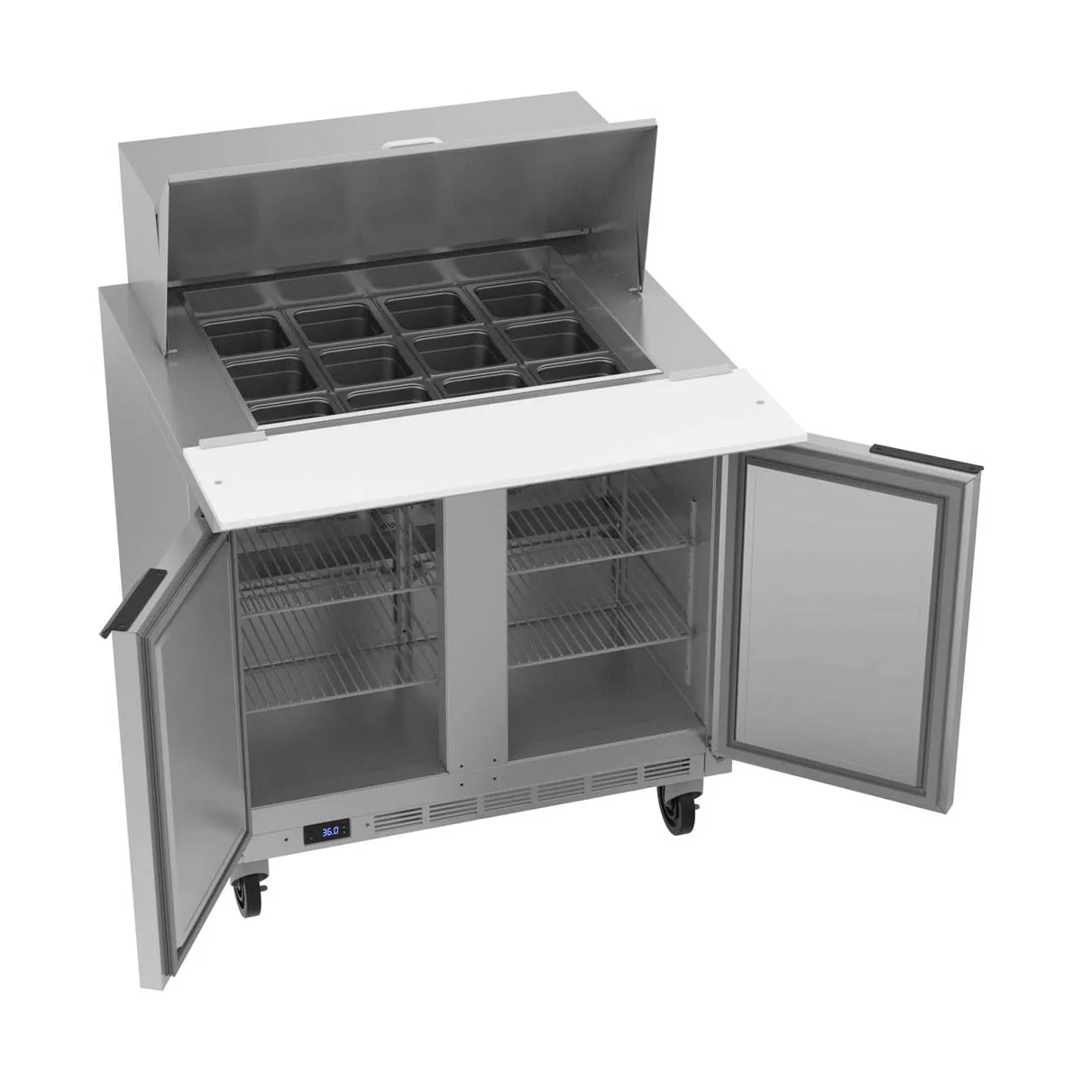 Beverage Air SPE36HC-12M 36" Mega Top Sandwich/Salad Prep Table w/ 2 Doors, 12 Pans, 10 cu. ft.