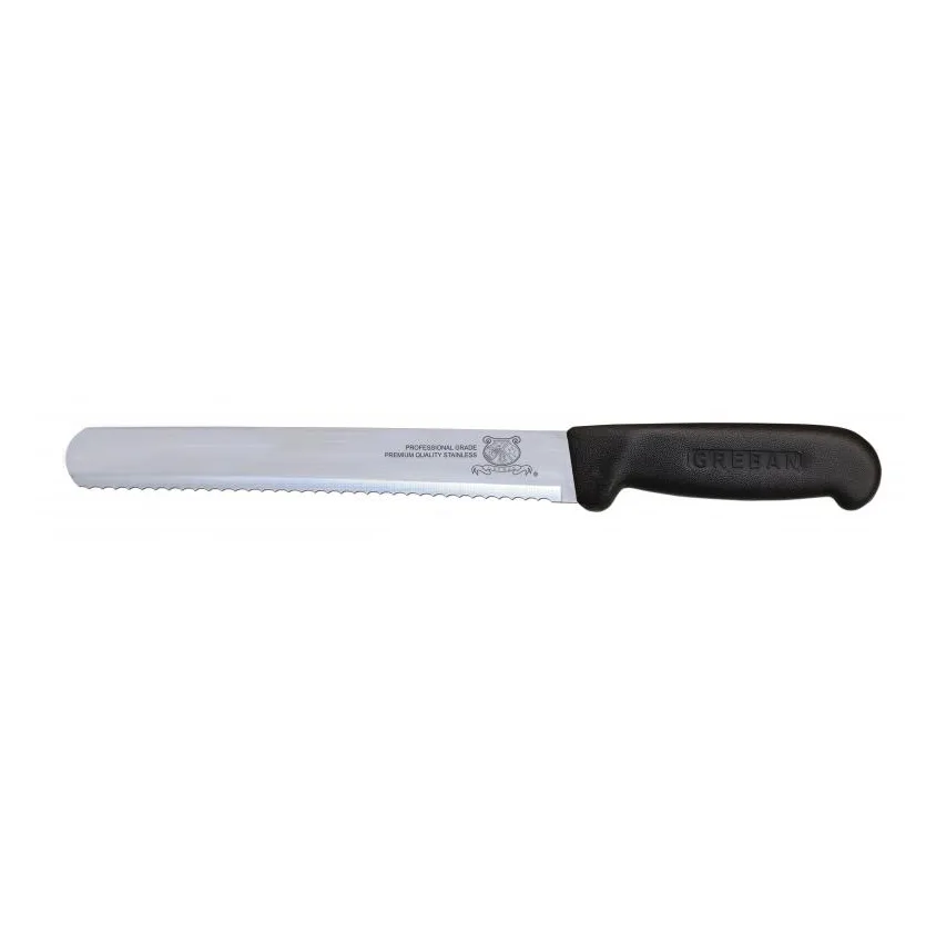 Omcan USA 12696 Slicing Knife – 12" Wave Edge Blade, Stamped, Black Polypropylene Handle
