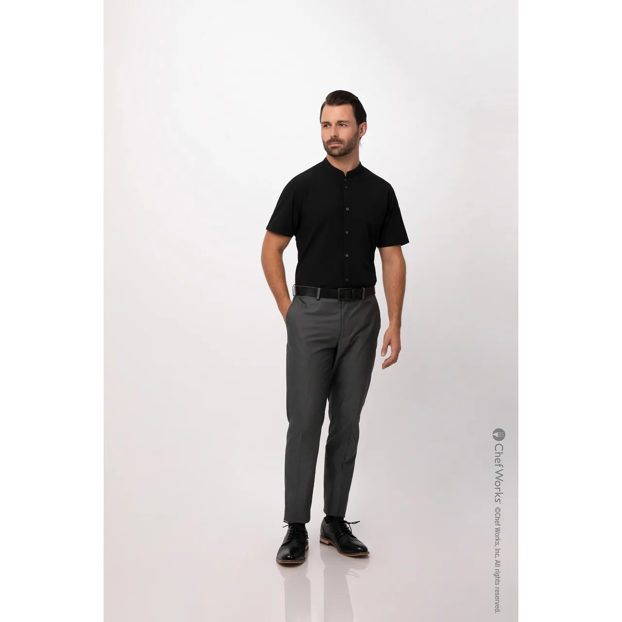 Chef Works SHC08-BLK-2XL Men's Seersucker Cook Shirt, Short Sleeves, Black, 2XL, 65/35 Poly/Cotton
