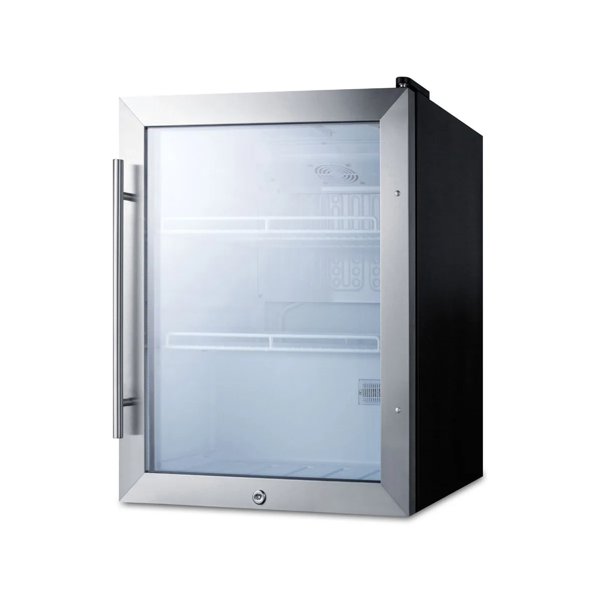 Summit SCR314L Countertop Beverage Cooler, 19" Black, 2.1 cu ft, Glass Door with Lock, 34‑46°F, R600a