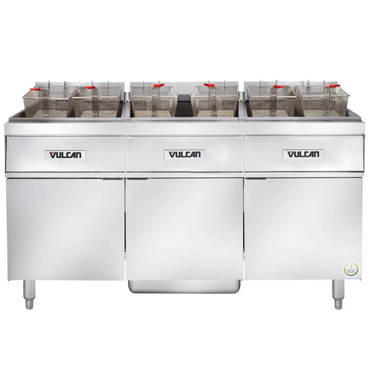 Vulcan 3ER50AF Electric Floor Fryer with Built-In Filter, (3) 50 lb. Fryers