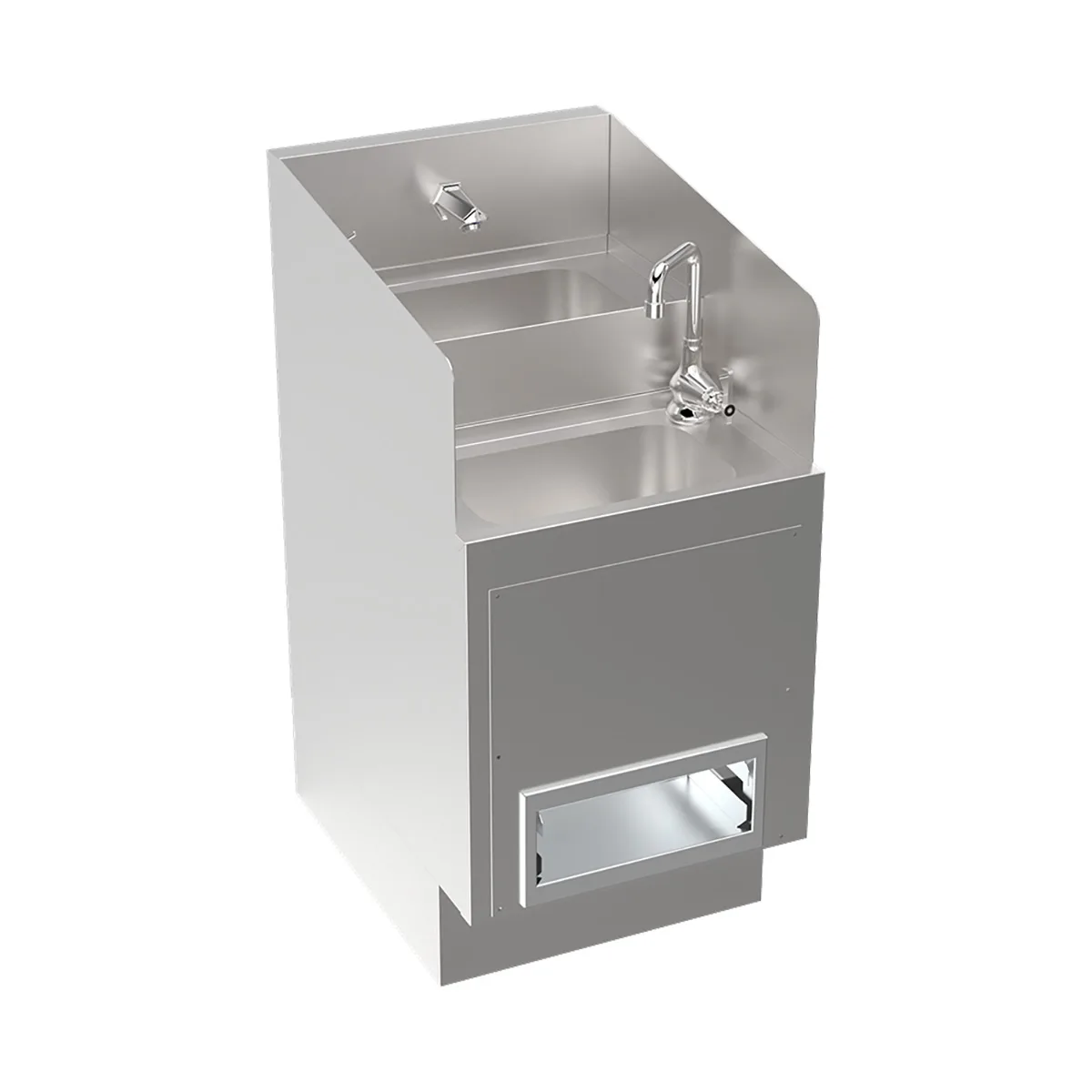 Krowne KR24-HX18-E 18" Underbar Hybrid Hand/Dump Sink with Soap, Towel Dispenser & Side Splashes