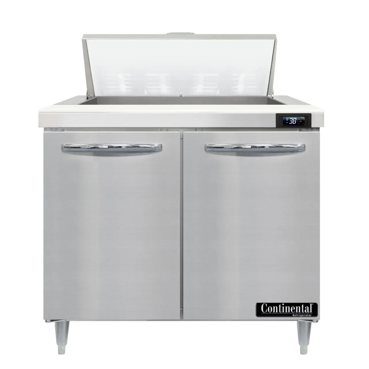 Continental Refrigerator D36N8 36" Two Section Sandwich / Salad Prep Table w/ 2 Door, 8 Pans