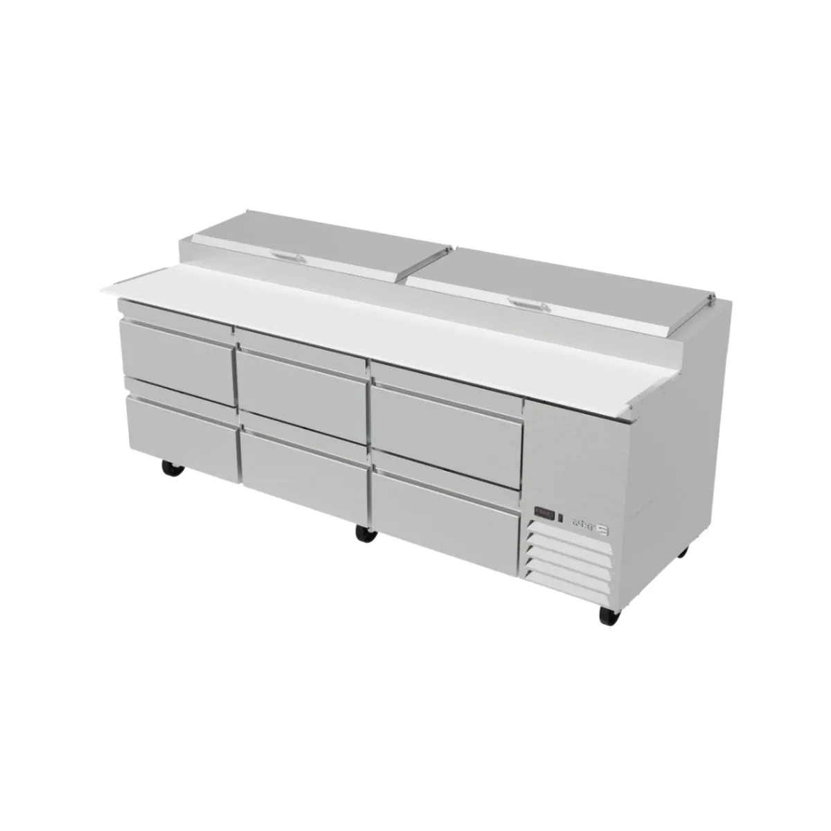 Asber APTP93 93" 3-Section Refrigerated Pizza Prep Table w/ 6 Drawers, 12 Pans