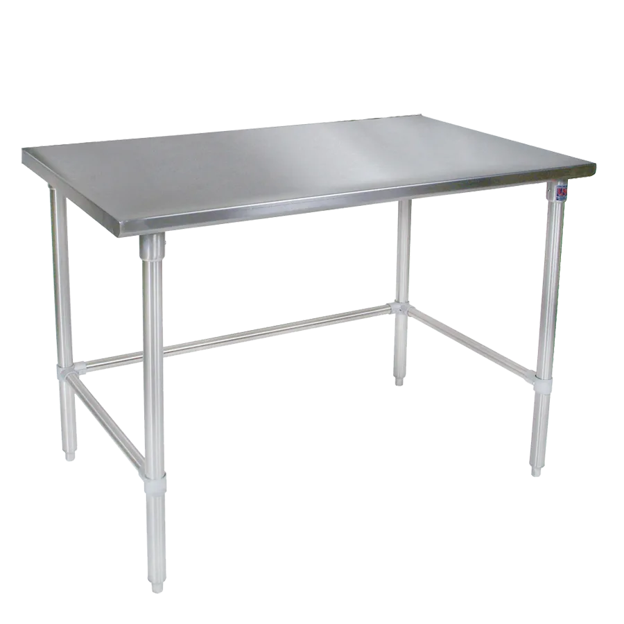 John Boos ST6-3660SBW 60" Open Base Work Table with Side & Rear Crossrails, Flat Top / 16 Gauge Top