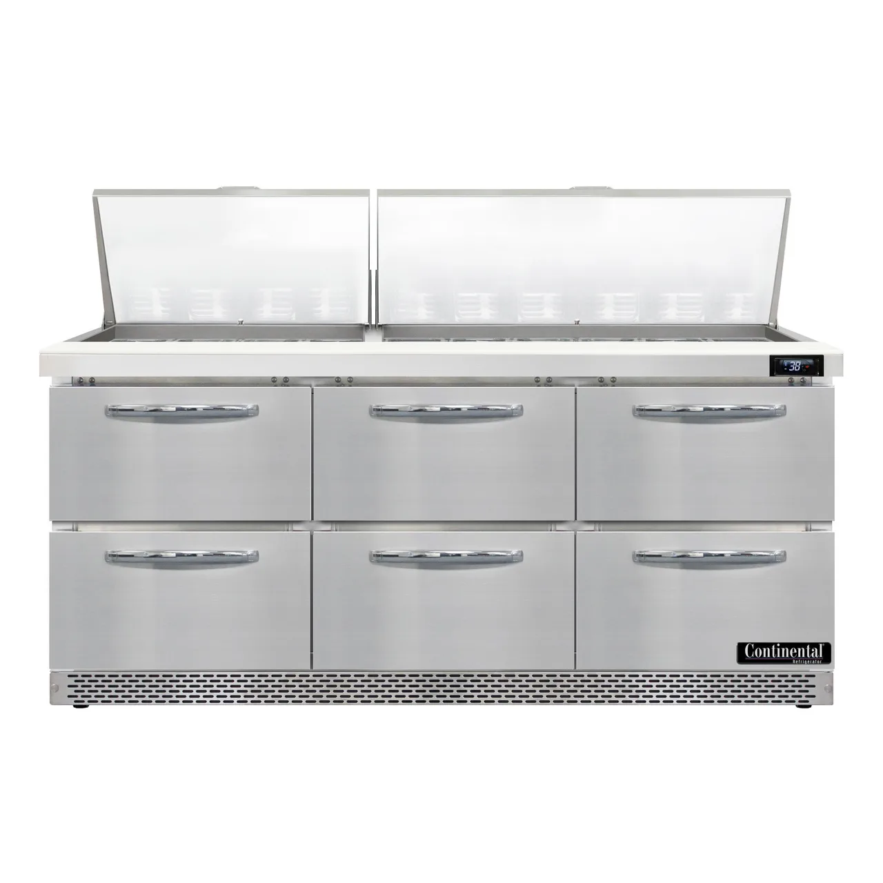 Continental Refrigerator SW72N30M-FB-D 72" Mega Top Sandwich Prep Table w/ 6 Drawers, 30 pans