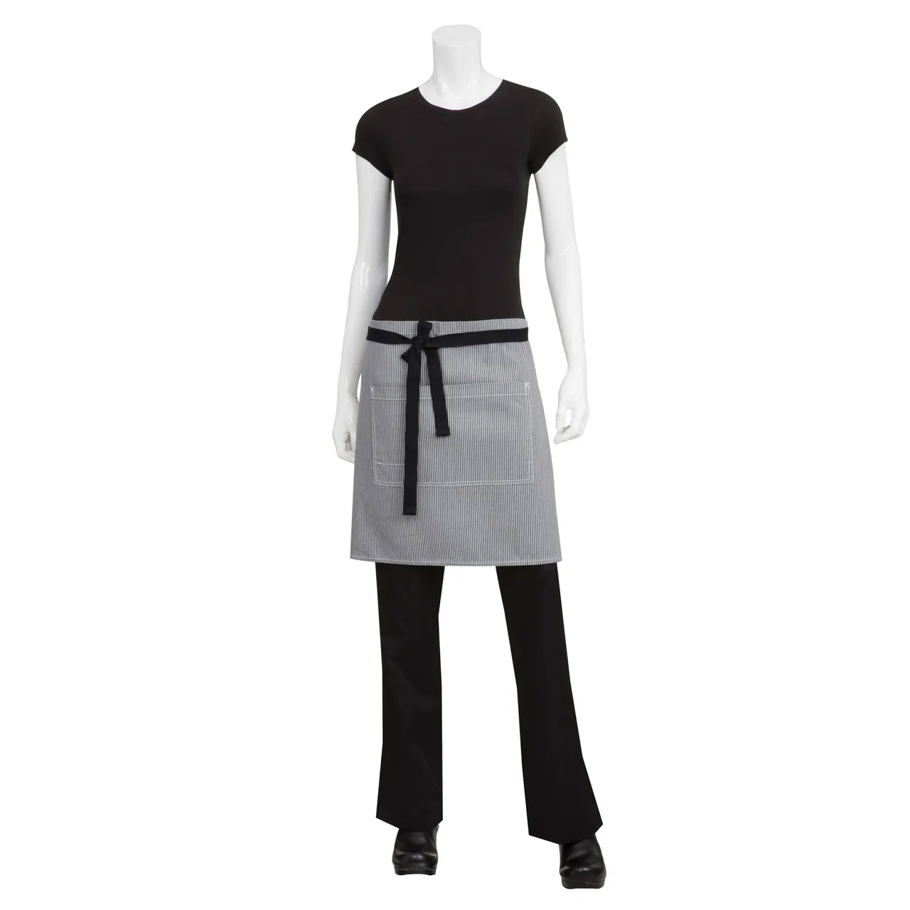 Chef Works AHWPT002-BLK-0 Waist Apron, 19"L x 31", Front Pockets, 83/17 Cotton/Poly Denim, Black