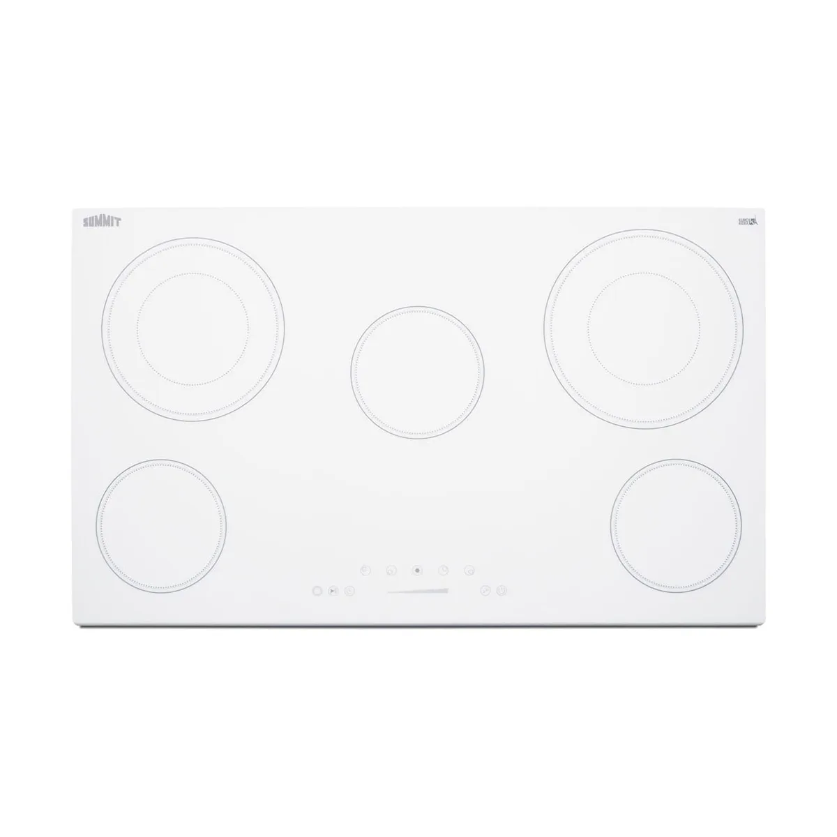 Summit CR5B36TXW 35" Electric Radiant Cooktop w/ (5) Burners, White Ceramic Glass, Digital Controls, 7.7 kW, 240v