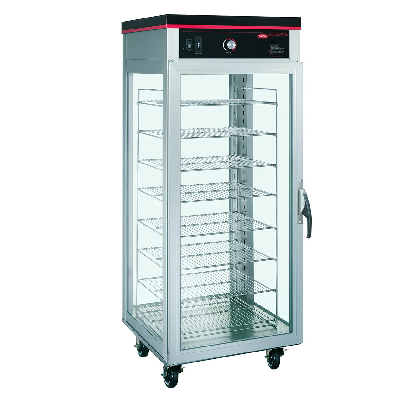 Hatco PFST-1X Tall 1-Glass Door Pizza Cabinet, 8 Shelves (5" Centers), 16‑Box, 1767 W Heater