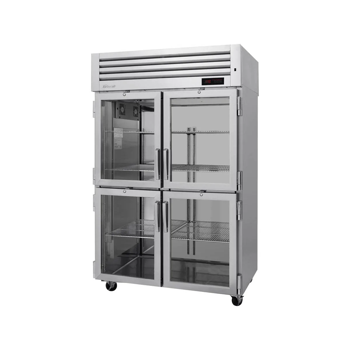 Turbo Air PRO-50-4H-G 2-Section Heated Holding Cabinet, 47.7 cu ft, 4 Glass Half Doors, 6 Shelves, Stainless Steel