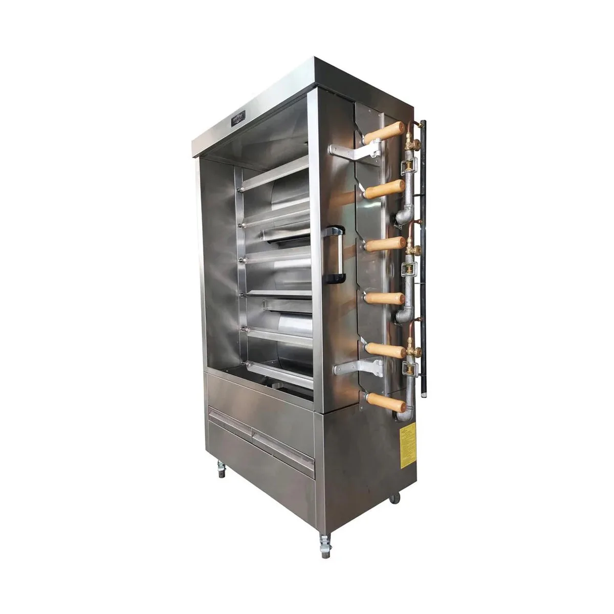 AMPTO FRG6VE Rotisserie Gas Oven w/ 6 Spits, Sliding Doors, 30-Chicken Capacity