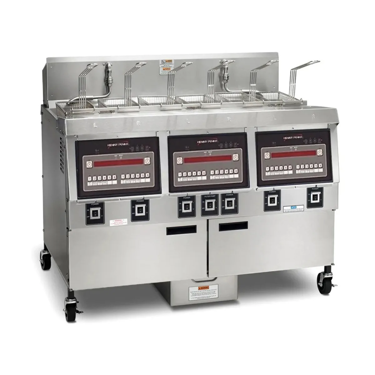 Henny Penny OFG323.10 Multiple Battery Gas Fryer w/ (3) 65 lbs Frypots, Built-In Filter, LP Gas, Computron™ 8000