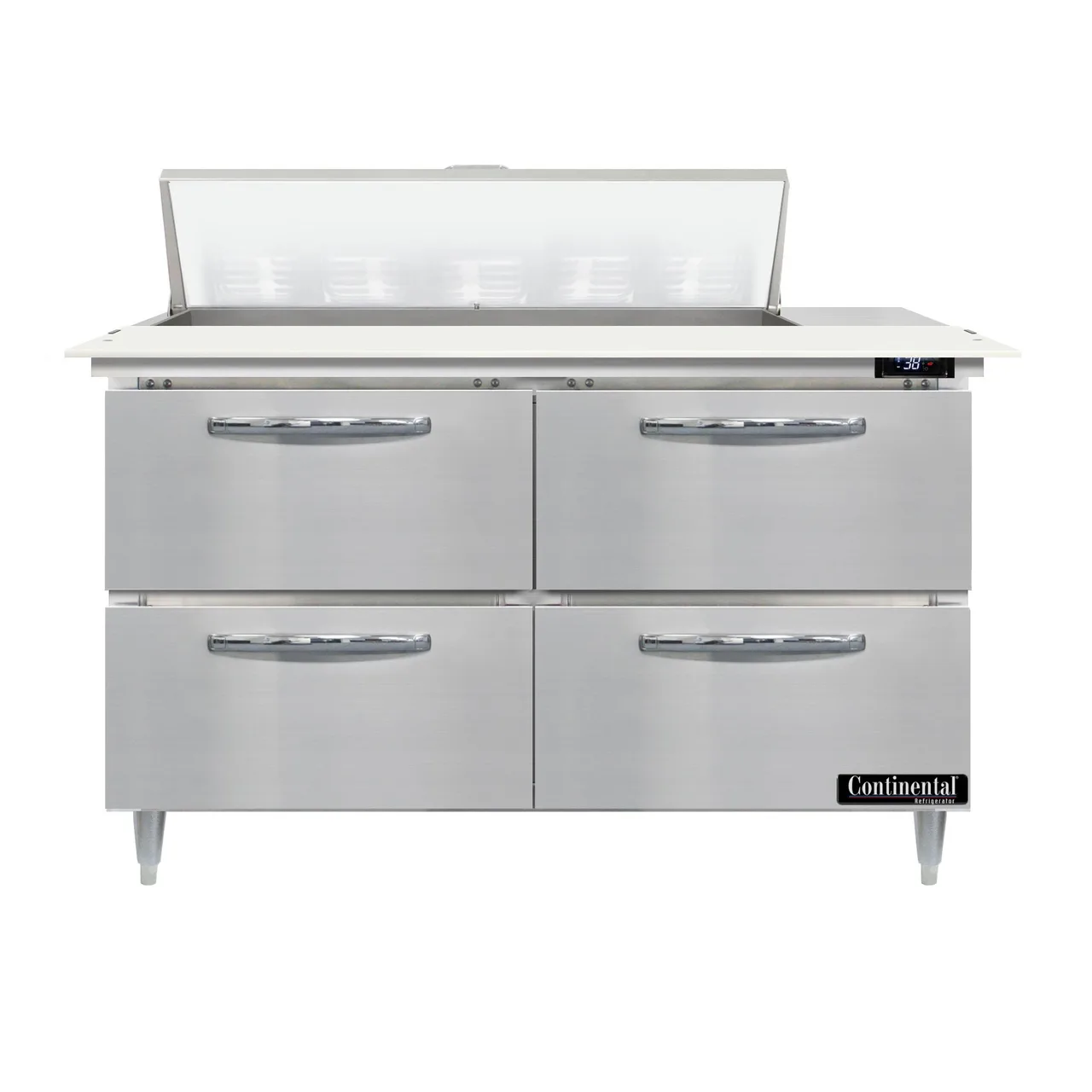 Continental Refrigerator D48N10C-D 48" Two Section Sandwich/Salad Prep Table w/ 4 Drawers, 10 Pans