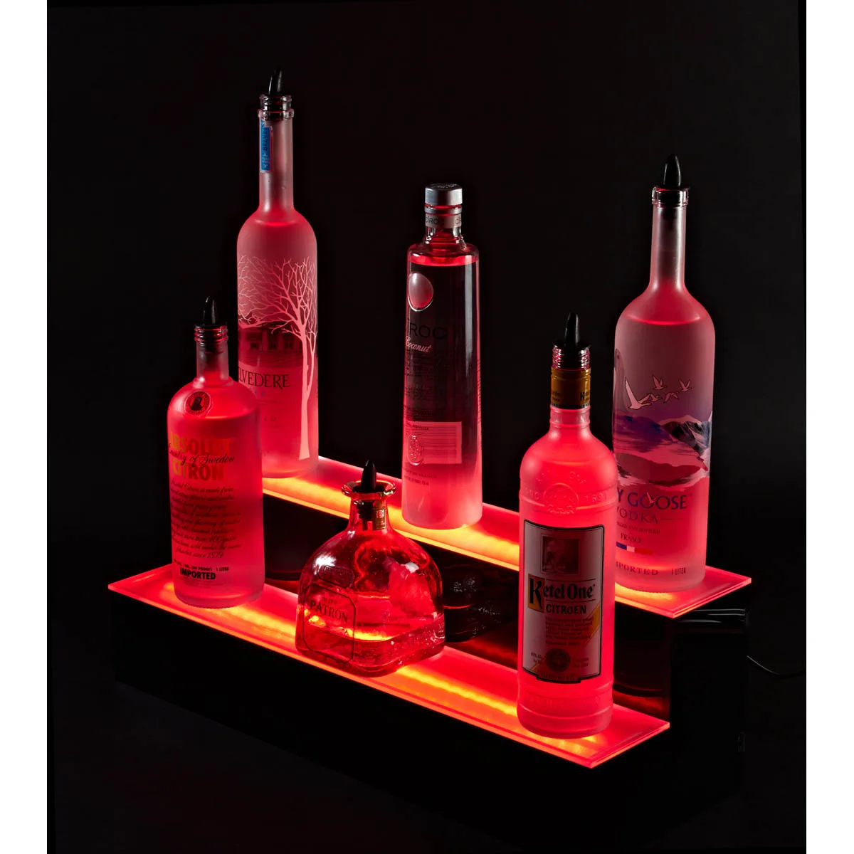 Krowne KR-2T24-R 24" Two Tier Lighted Countertop Liquor Display, 12 Bottles